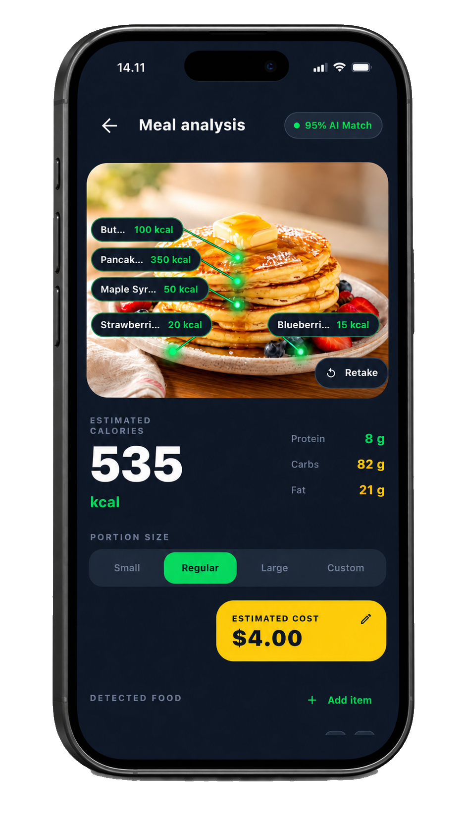 FreshPlate Real AI Meal Analysis Screen