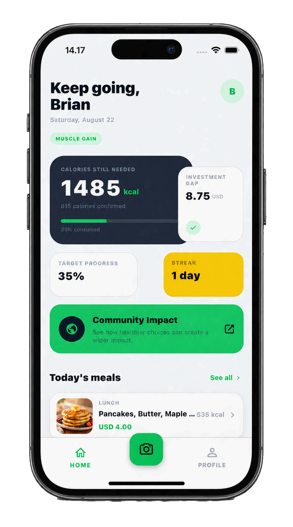 FreshPlate Muscle Gain Mode Dashboard